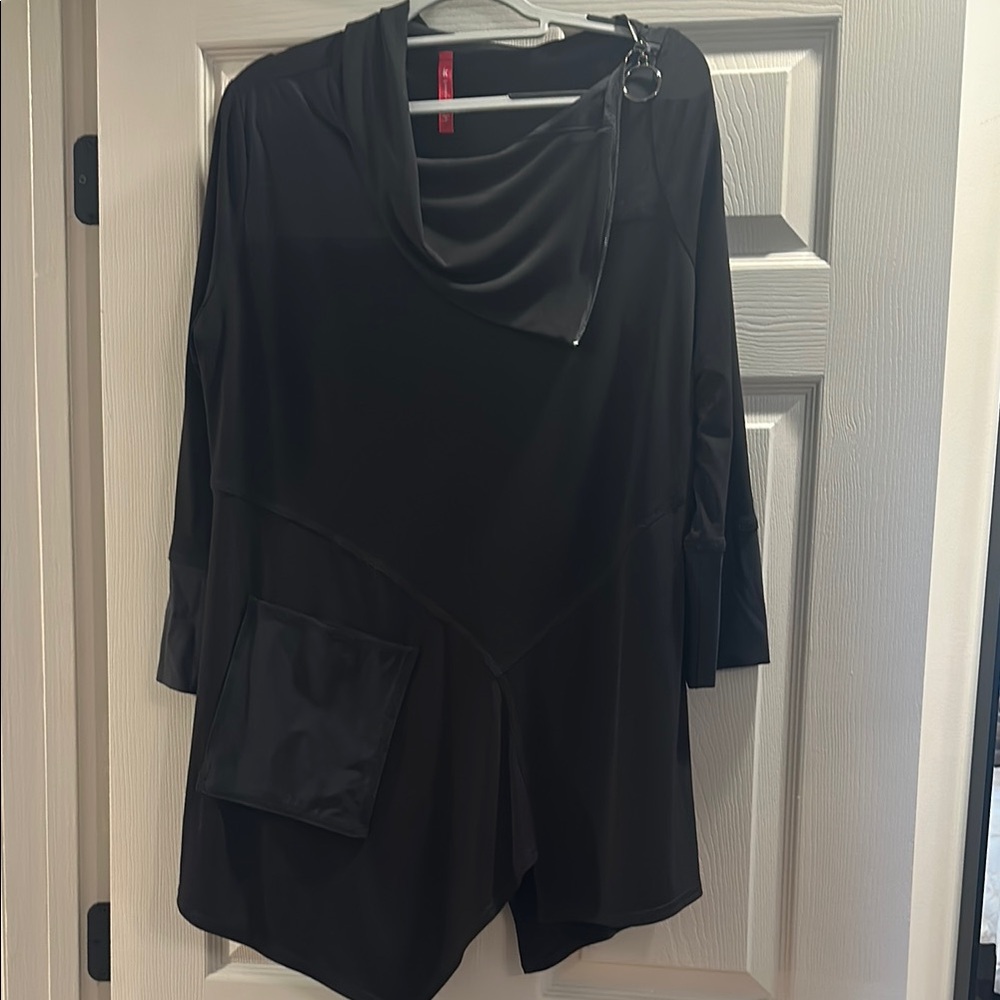 IC COLLECTION Black Asymmetrical Tunic 3/4 Sleeves